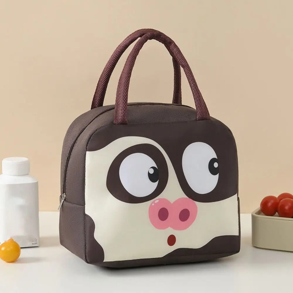Kawaii lunch bag with cartoon face design on a beige background