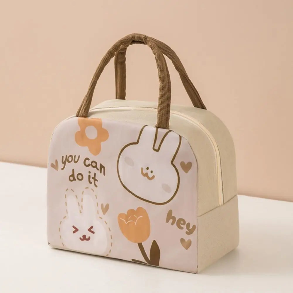 Kawaii small bag with cartoon design and text on a beige background