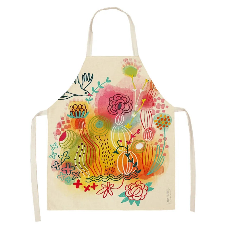 Colorful kawaii apron with abstract floral design on a white background
