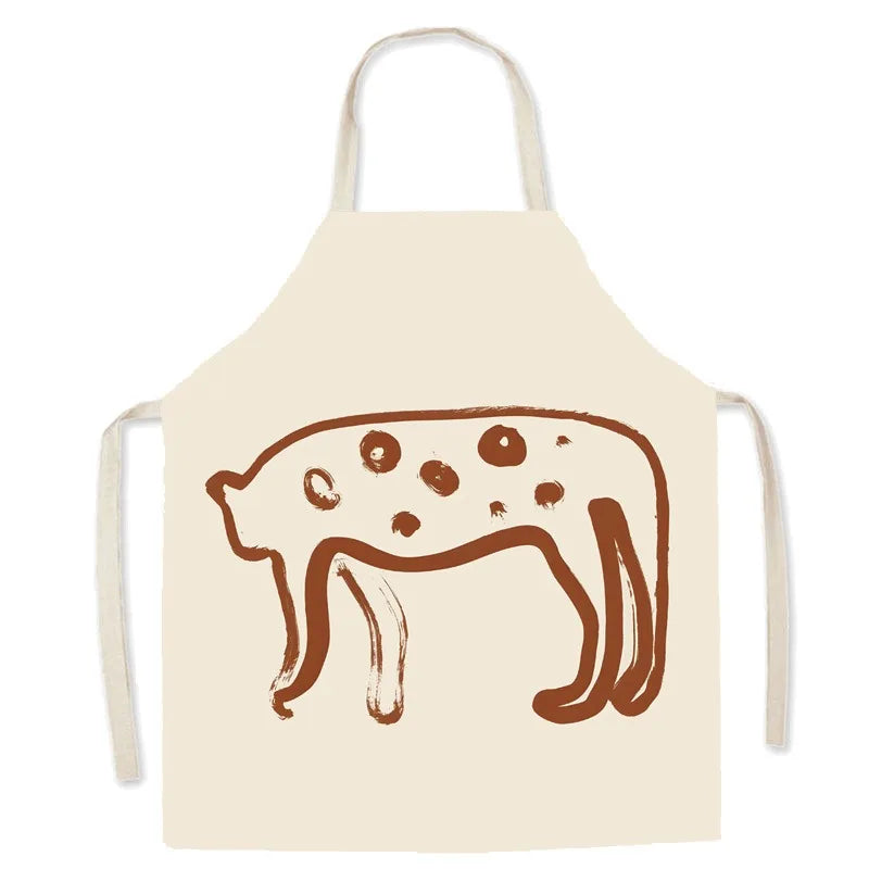 Beige kawaii apron with brown bear design on a white background