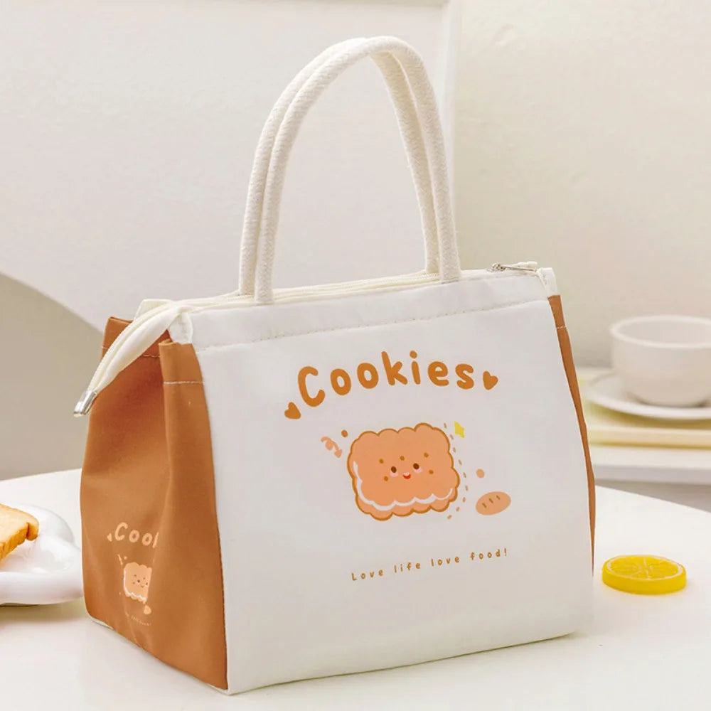 Kawaii lunch bag with 'Cookies' design on a light background