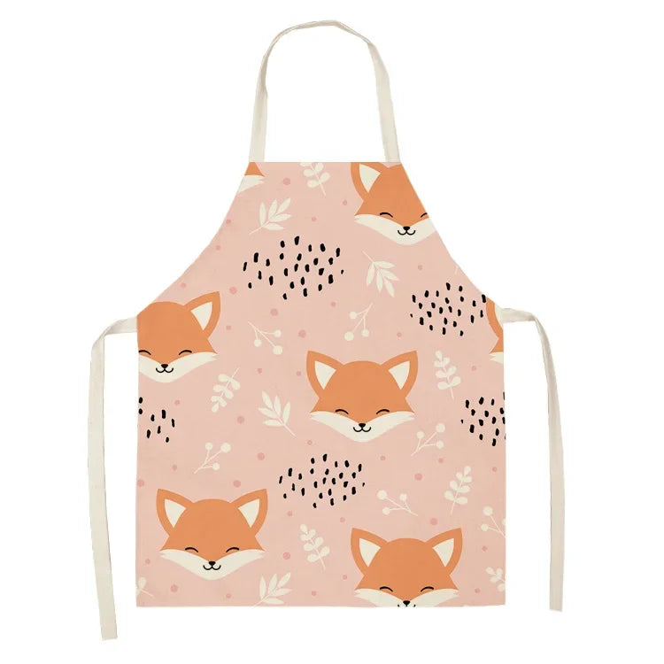 Children's kawaii apron with fox pattern on a pink background