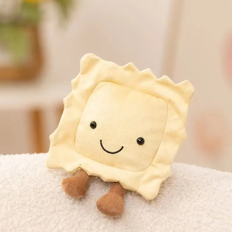 Kawaii plush toy with a smiling face on a white background