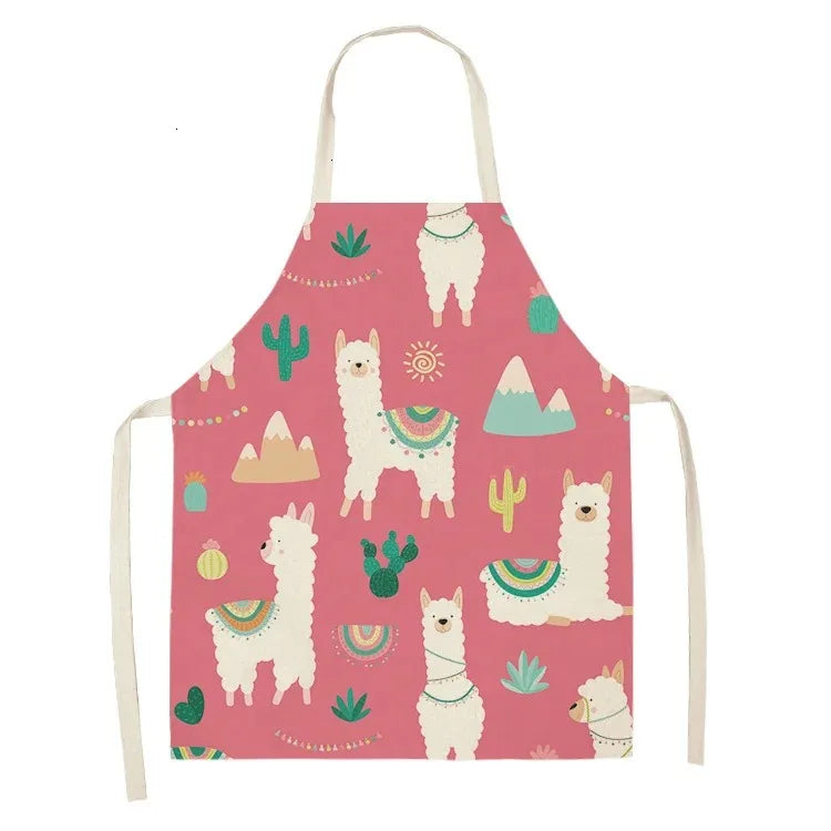 Children's apron with llama and cactus Kawaii pattern on a pink background