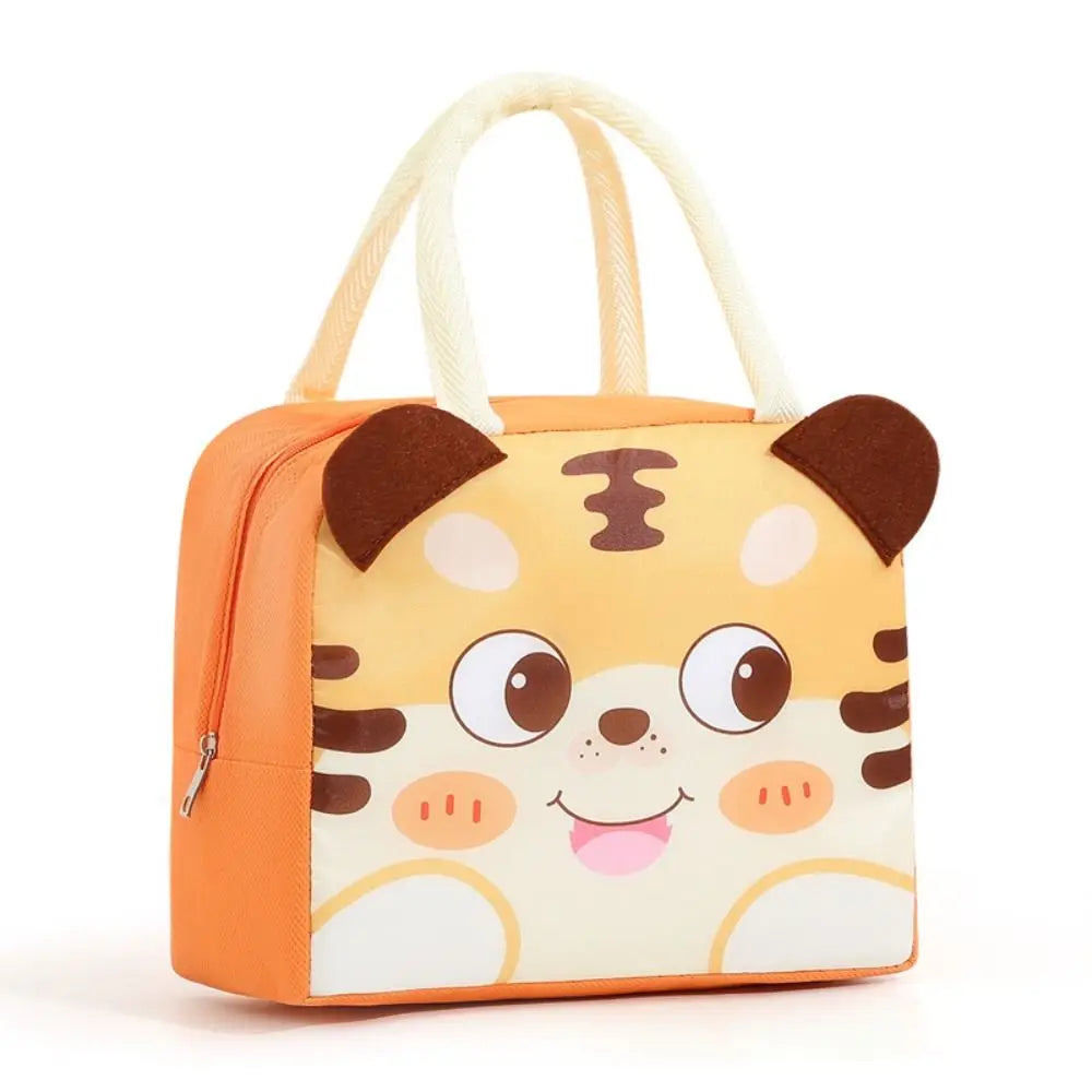 Children's kawaii lunch bag with a cartoon tiger design on a white background