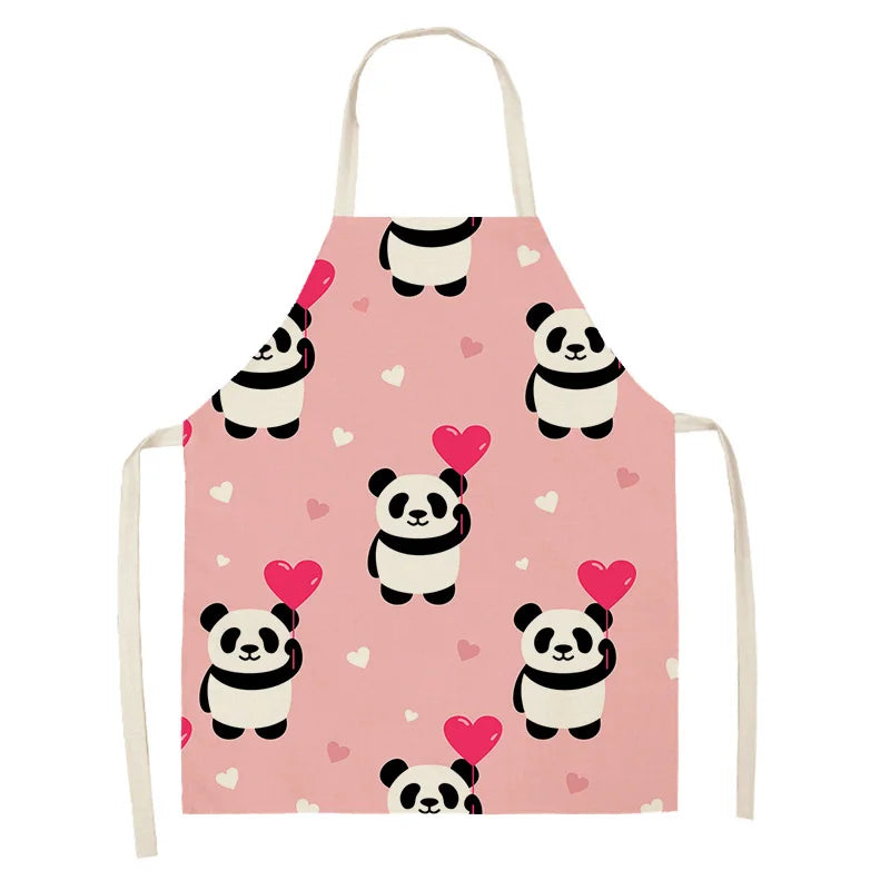 Pink kawaii apron with panda bear and heart pattern on a white background
