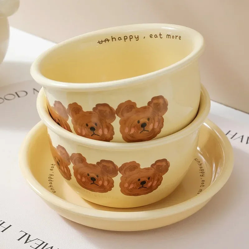Two bear designed kawaii ramen bowls on top of each other