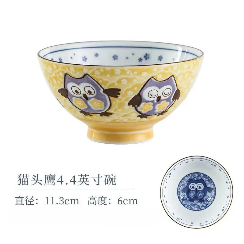 A kawaii bowl with a bird design against a white background