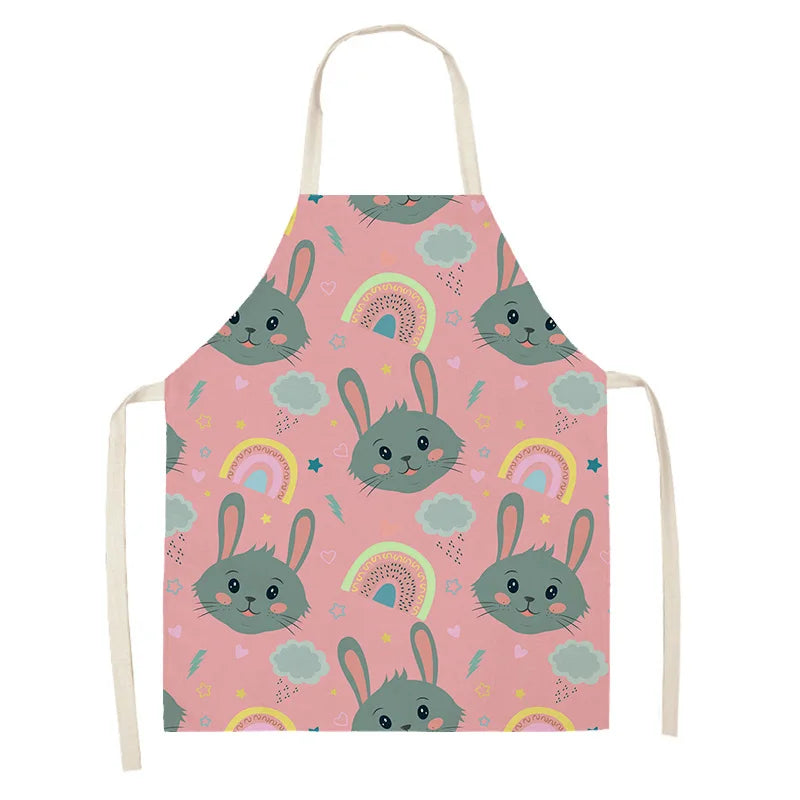 Children's kawaii apron with bunny pattern on a pink background
