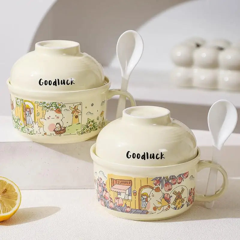 Two cartoon themed kawaii ramen bowls