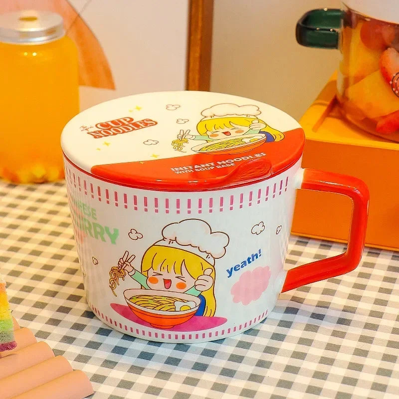 A cartoon designed white kawaii ramen bowl