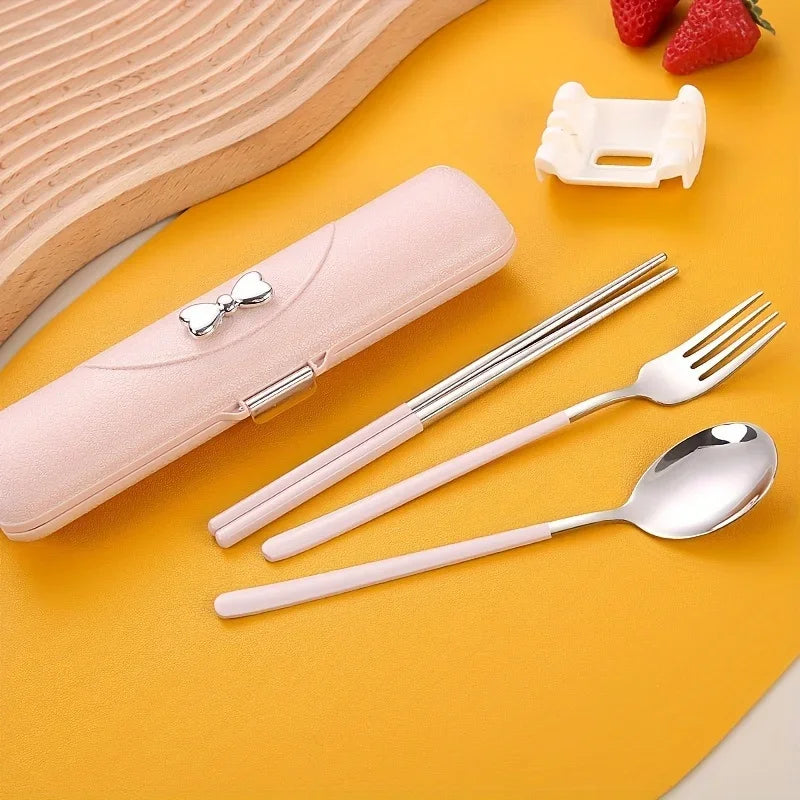 A set of kawaii utensils in pink
