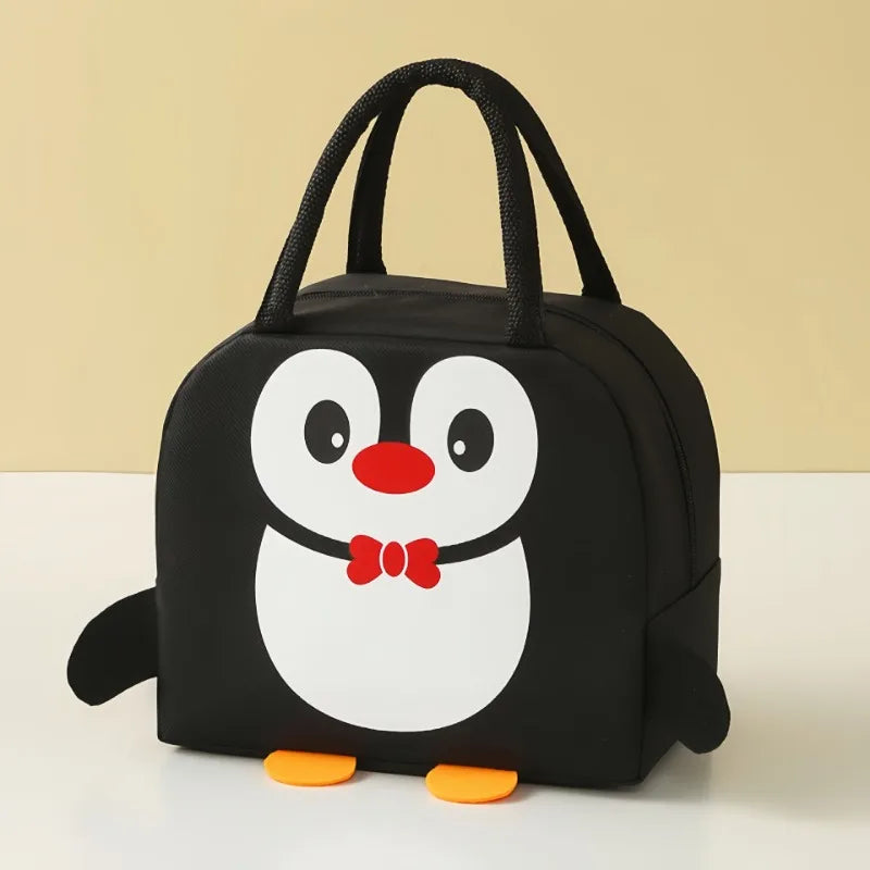 Black kawaii bag with a penguin design on a beige background