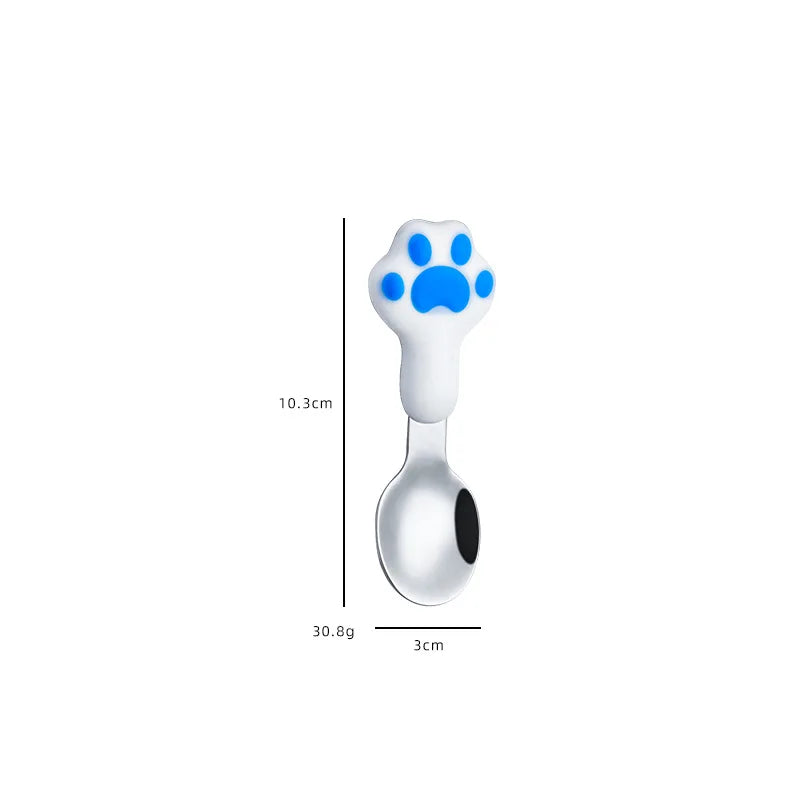 A white and blue paw shaped kawaii utensils on a white background