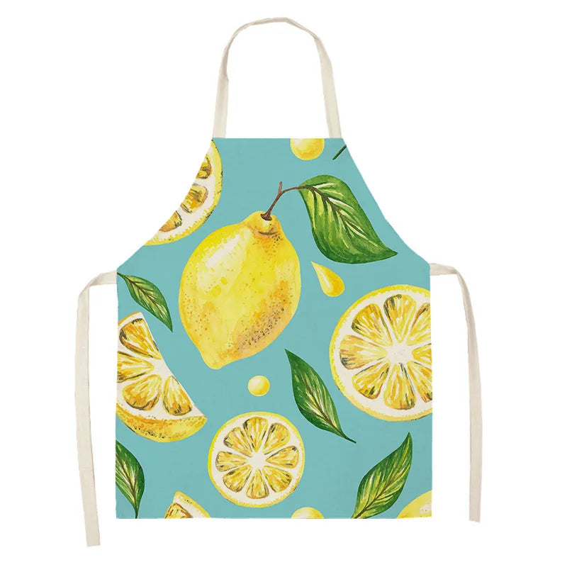 Kawaii apron with lemon pattern on a blue background