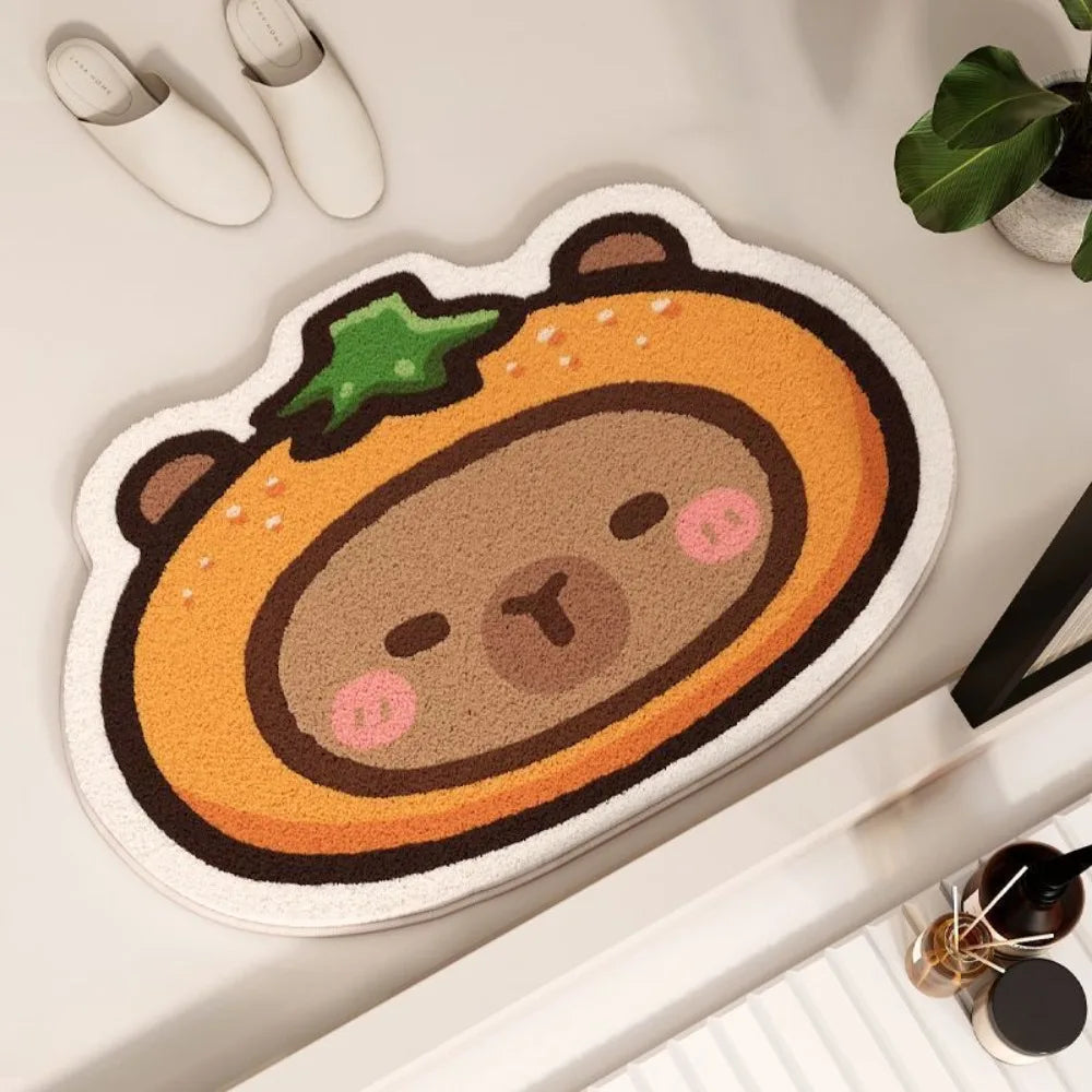 Doormat with a kawaii design on a white floor.