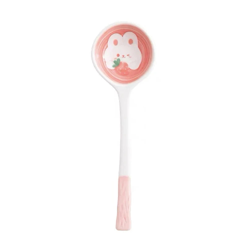 A white and pink kawaii spoon on a white background