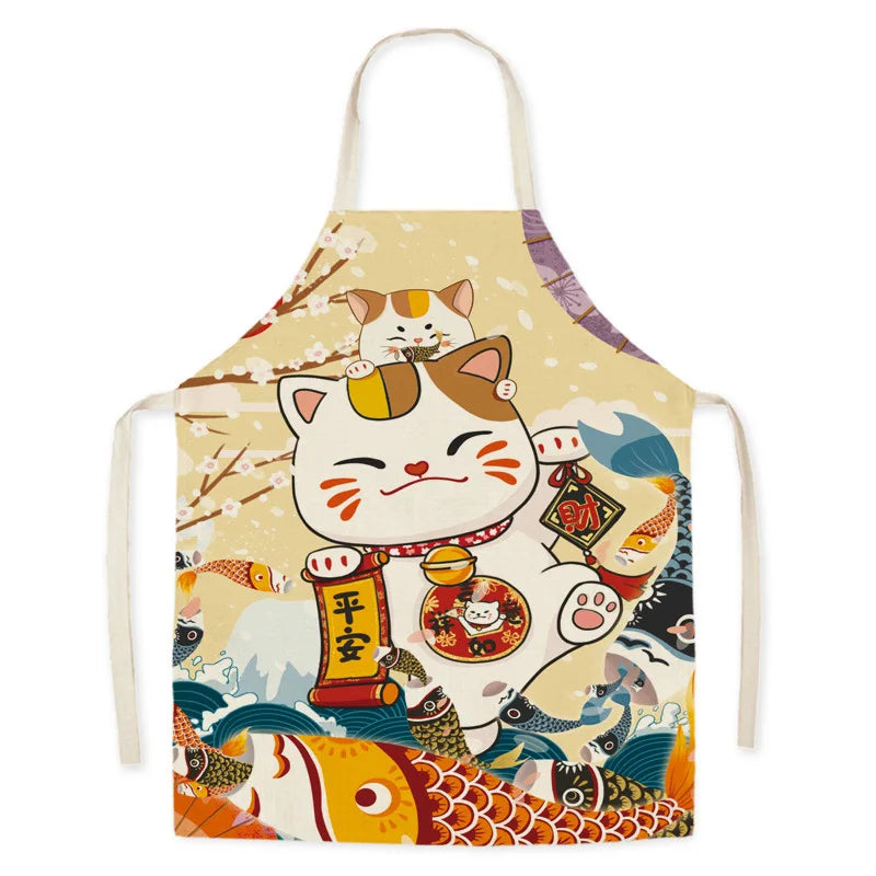 Colorful kawaii apron with a cat design on a white background