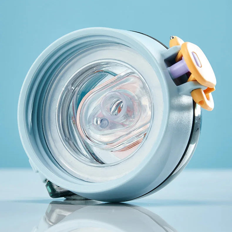 Close-up of a sealing ring of a kawaii water bottle on a blue background