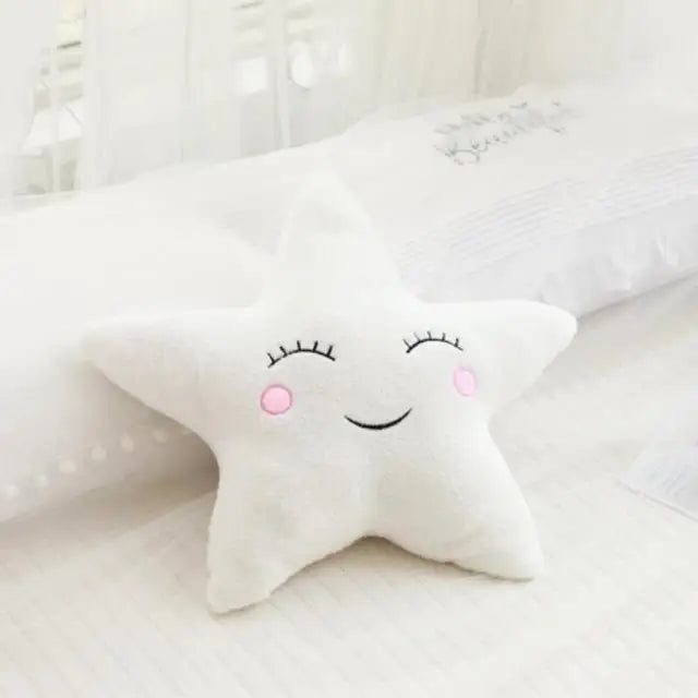 Star-shaped kawaii pillow with a smiling face on a white background