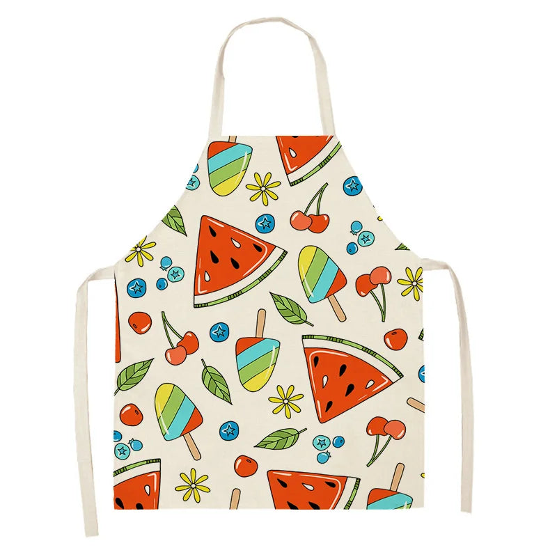Colorful kawaii apron with summer-themed design on a white background