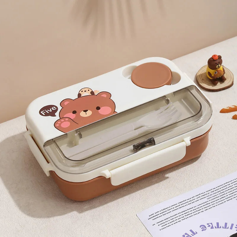 Children's kawaii bento box with bear design on a light surface