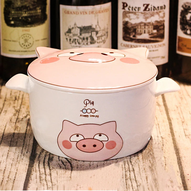 A pig themed large kawaii ramen bowl