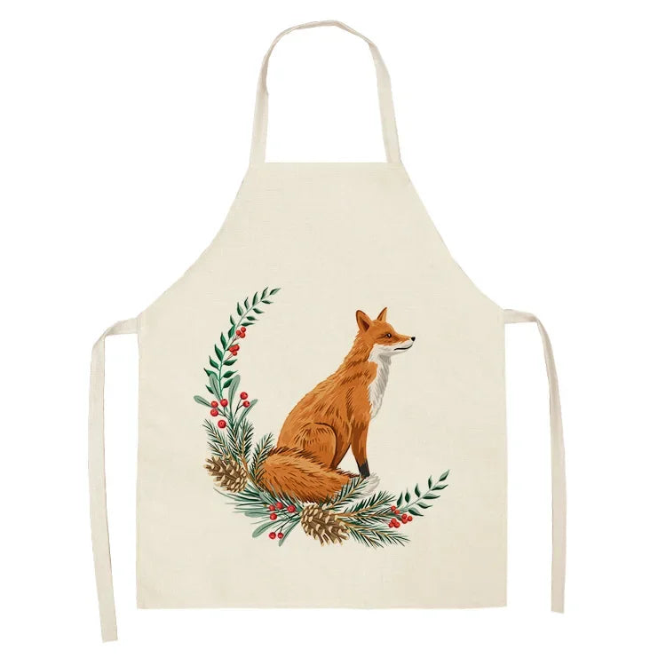 Beige kawaii apron with a fox design on a white background
