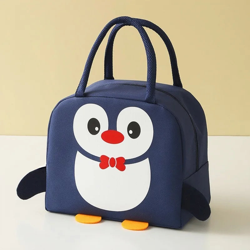 Navy blue kawaii bag with a penguin design on a beige background