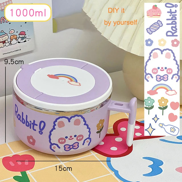 A purple rabbit themed kawaii ramen bowl