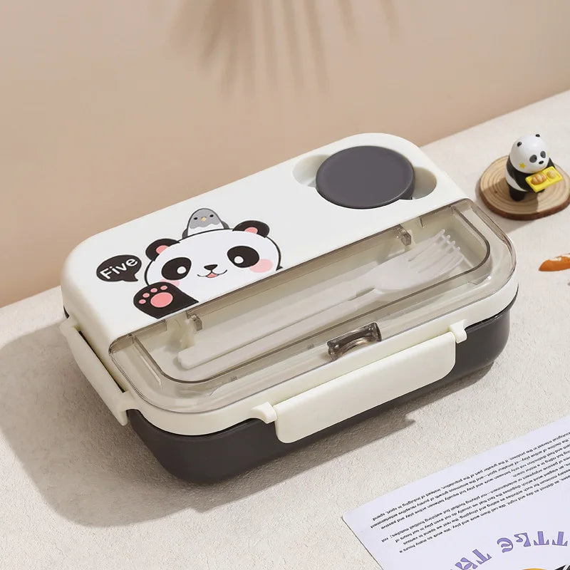 Lunch kawaii box with panda design on a beige surface