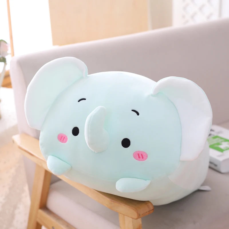 Cute kawaii cartoon-style pillow with a smiling face on a chair