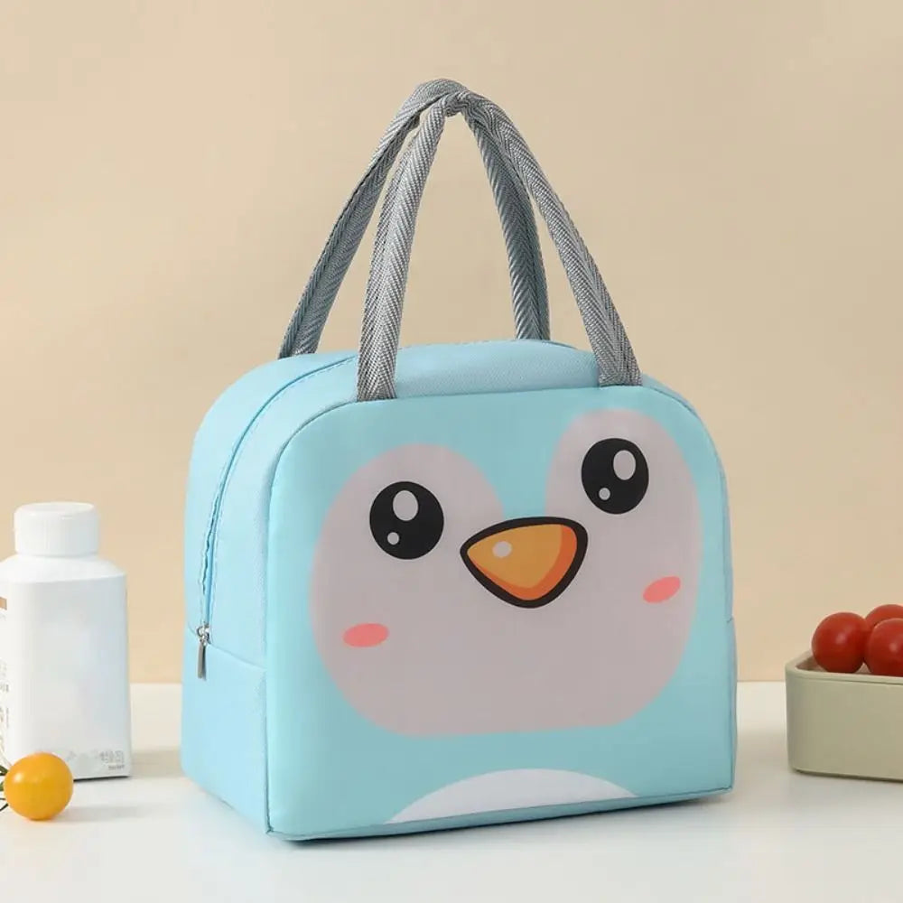Light blue kawaii bag with a penguin design on a beige background