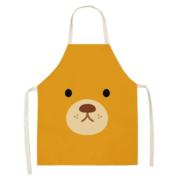 Yellow kawaii apron with a bear face design on a white background