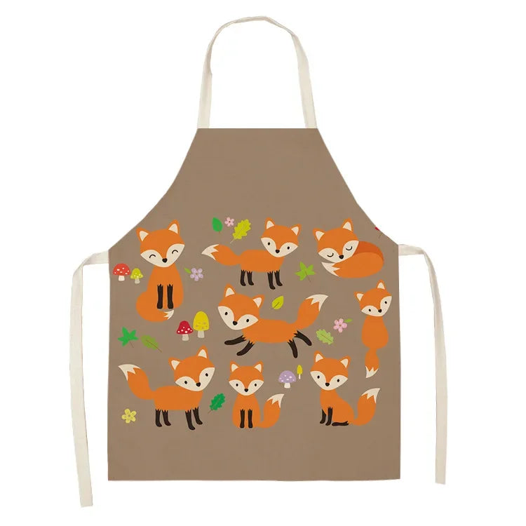 Kawaii apron with fox pattern on a brown background