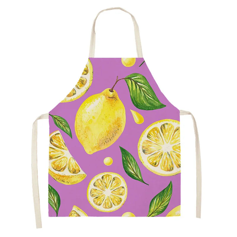 Kawaii apron with lemon pattern on a purple background