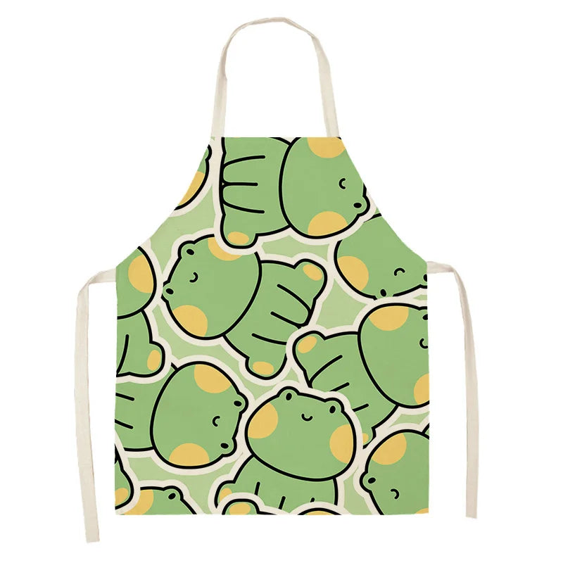 Kawaii apron with green turtle pattern on a white background