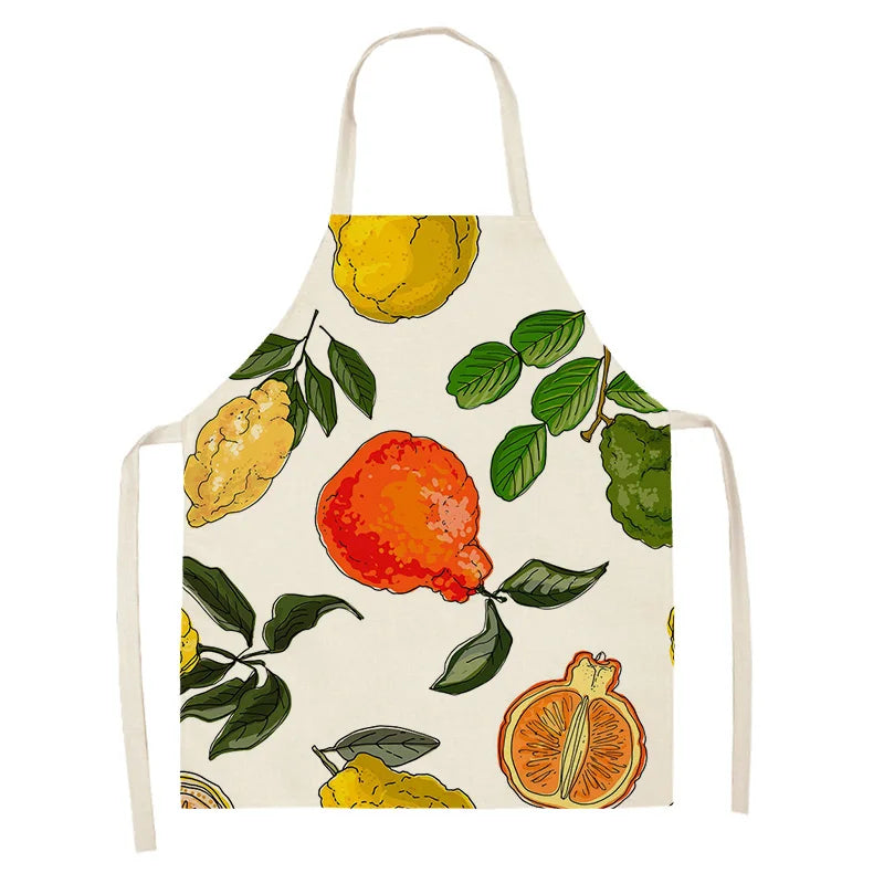 Kawaii apron with fruit and leaf pattern on a white background