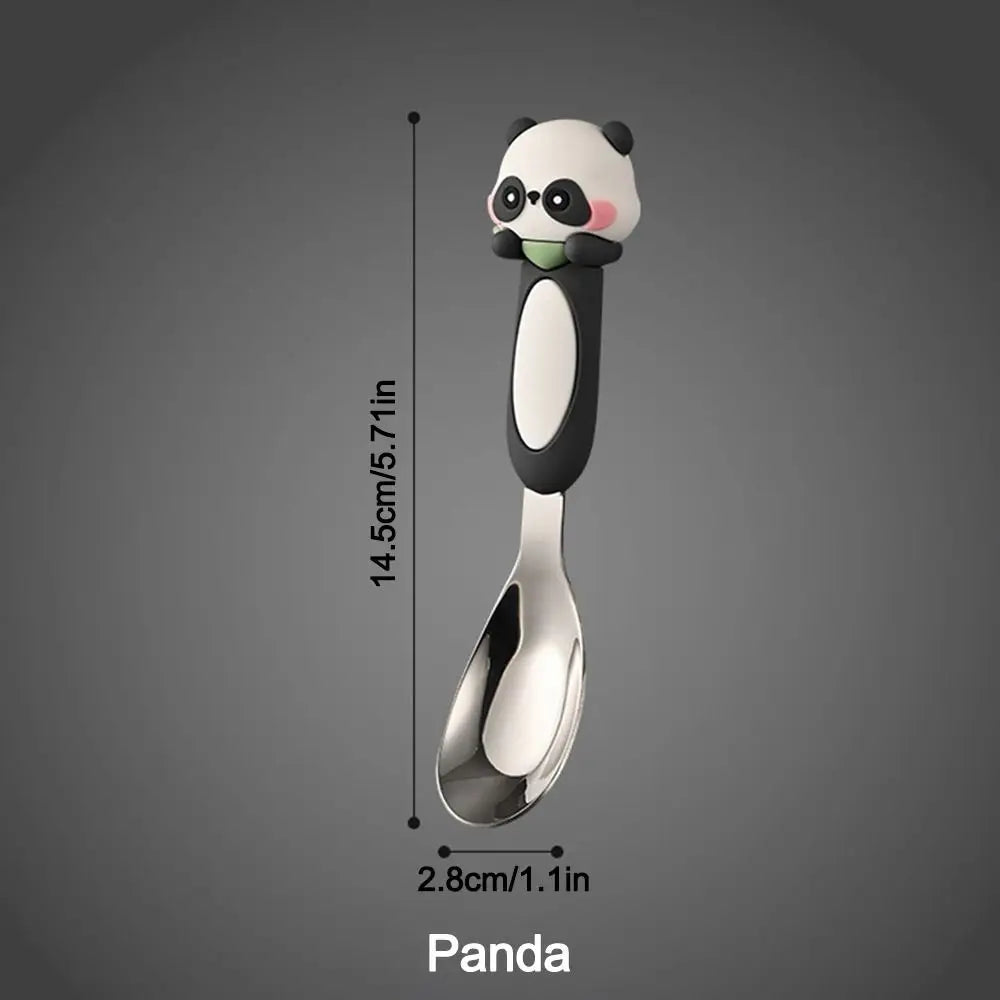 A panda designed kawaii spoon against a black background