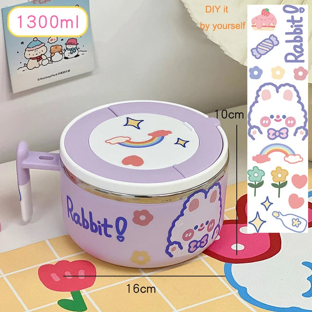 A small purple rabbit themed kawaii ramen bowl