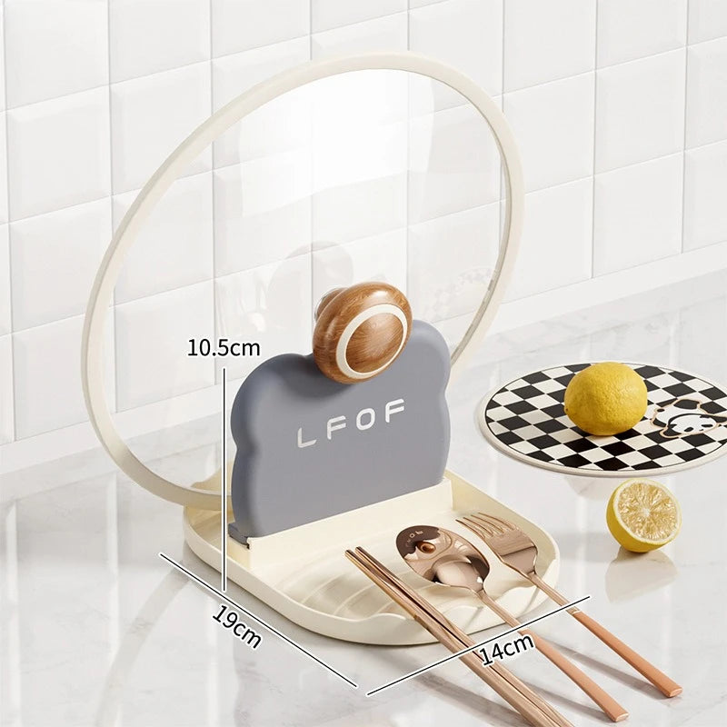 Tabletop kawaii organizer with measurements on a white background