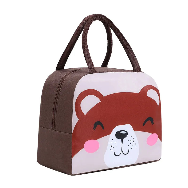 Kawaii lunch bag with a cartoon bear design on a white background