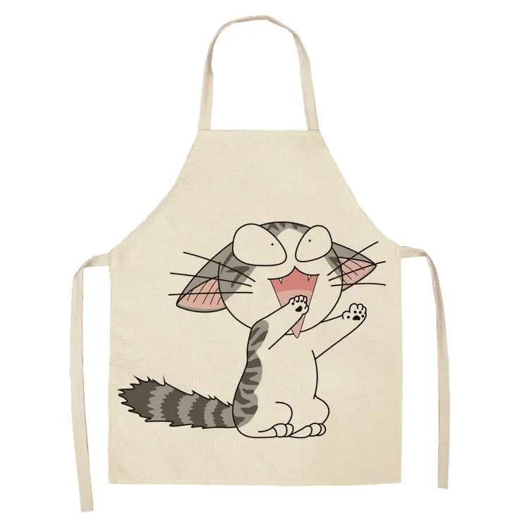 Beige kawaii apron with a cartoon raccoon design on a white background