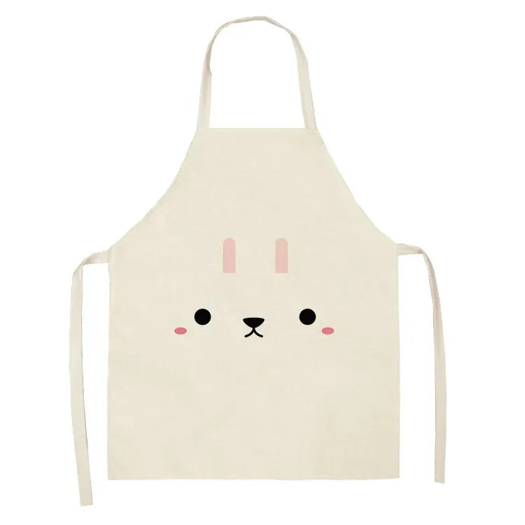 Beige kawaii apron with a cute face design on a white background