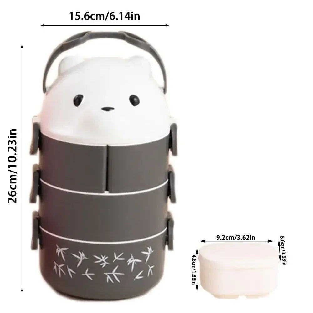 Kawaii-style kawaii bento box with measurements on a white background