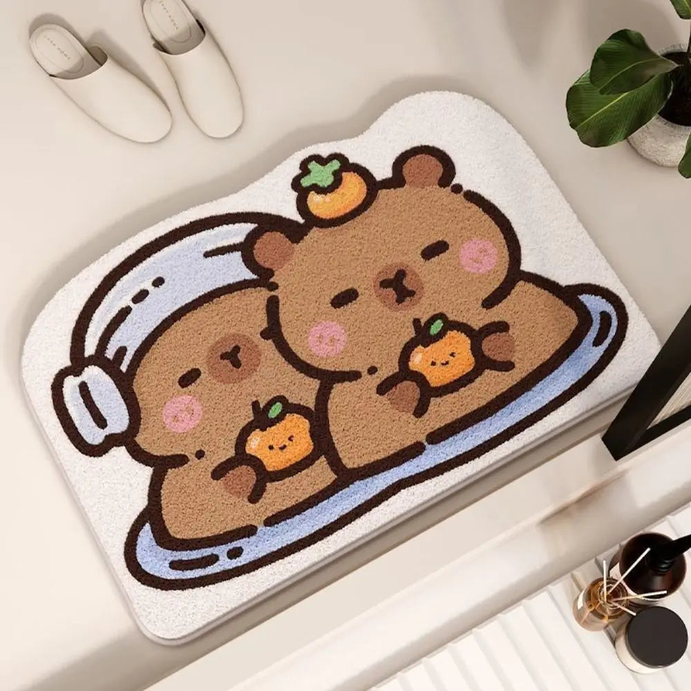 Doormat with cartoon bear kawaii design on a white surface