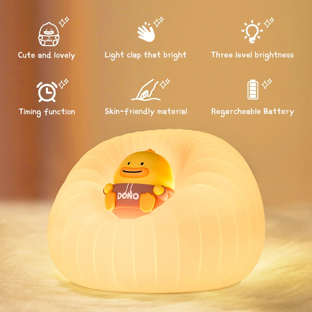 Children's night light with kawaii cartoon character on a warm background