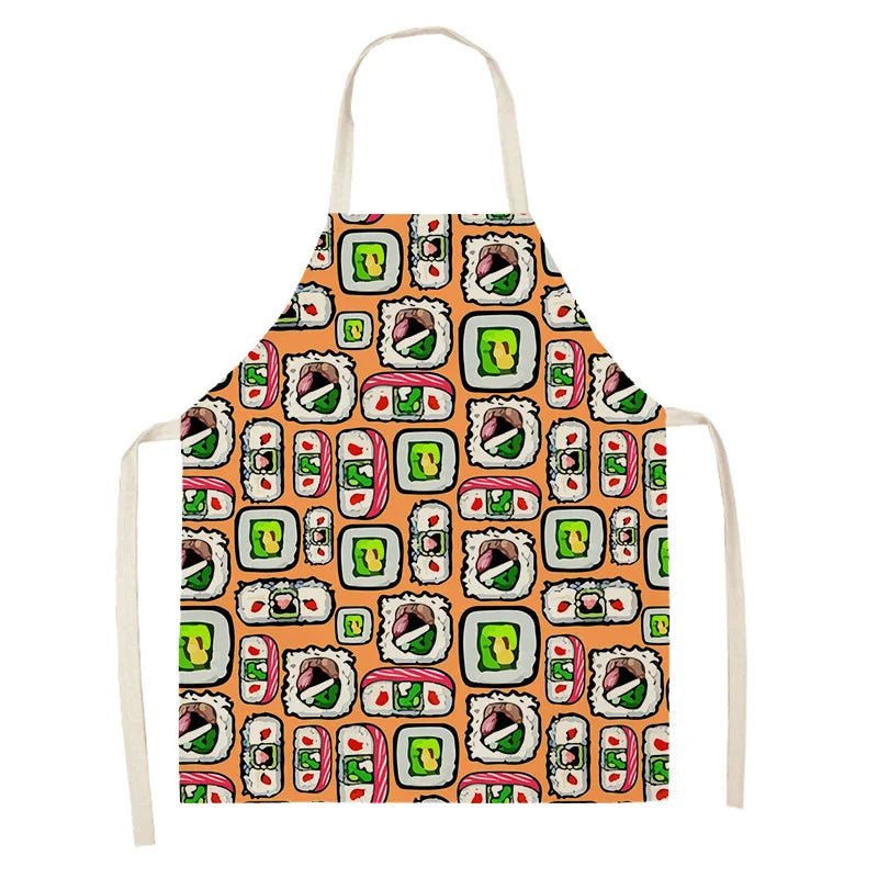 Kawaii apron with sushi pattern on a white background