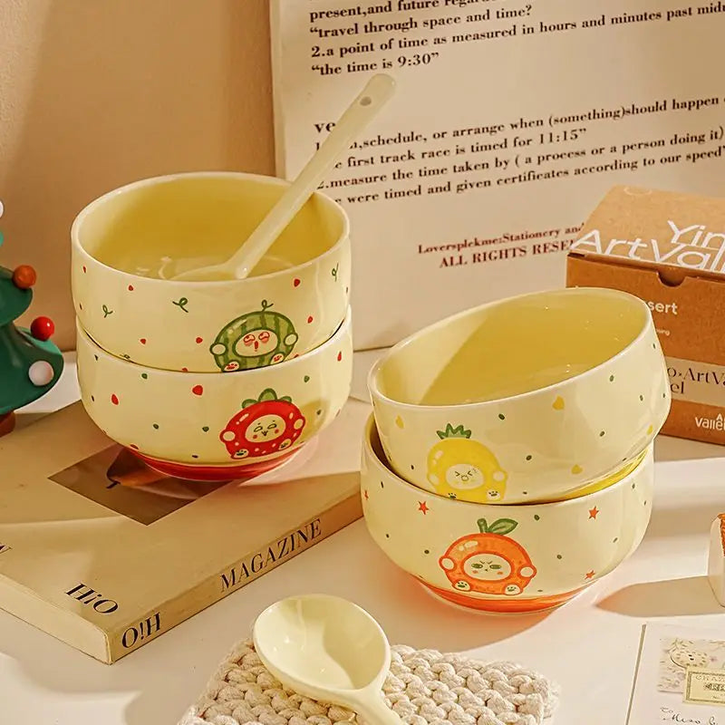 A set of cartoon designed kawaii bowls