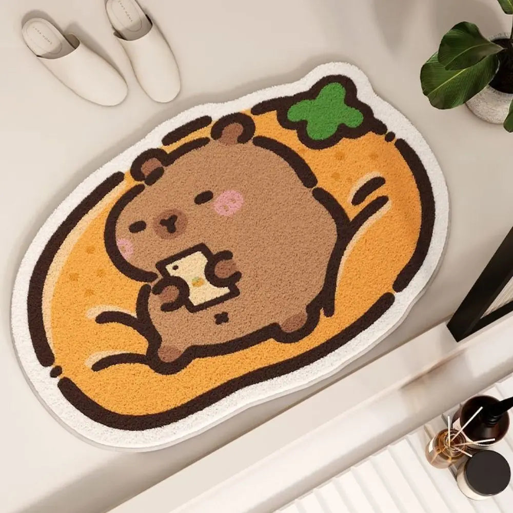 Kawaii doormat with a cartoon hamster design on a light background